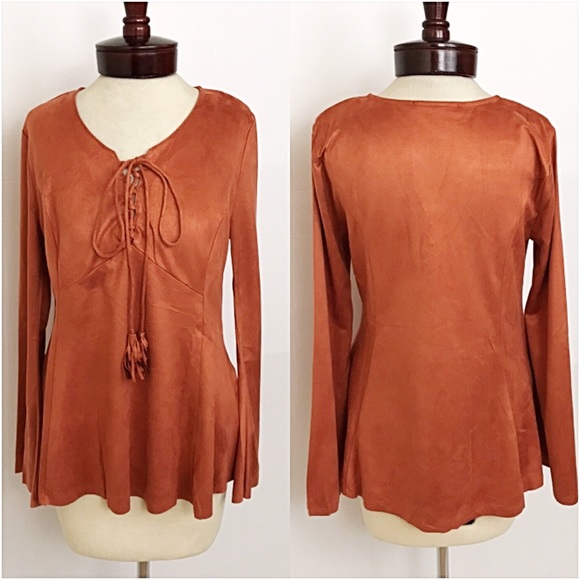 ‼️SALE Beautiful Boho Suede BellSleeve Top S - Picture 5 of 5